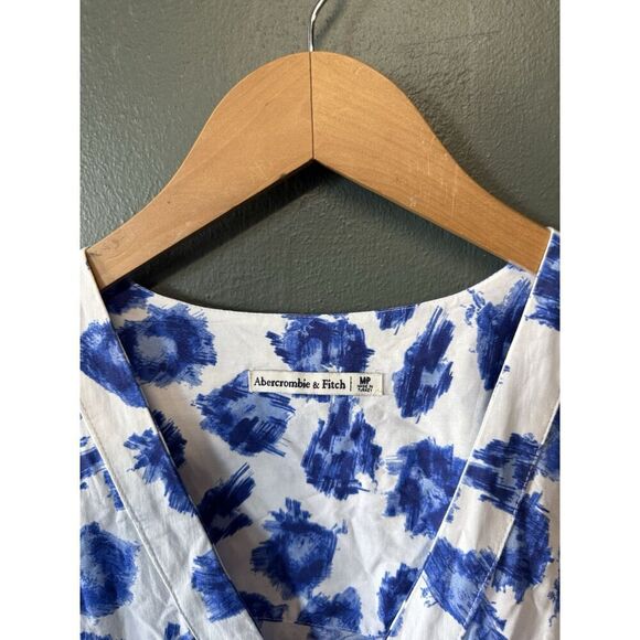 Abercrombie & Fitch Womens Blue White Short Sleeve Slip Dress Size Medium Petite - Picture 3 of 3